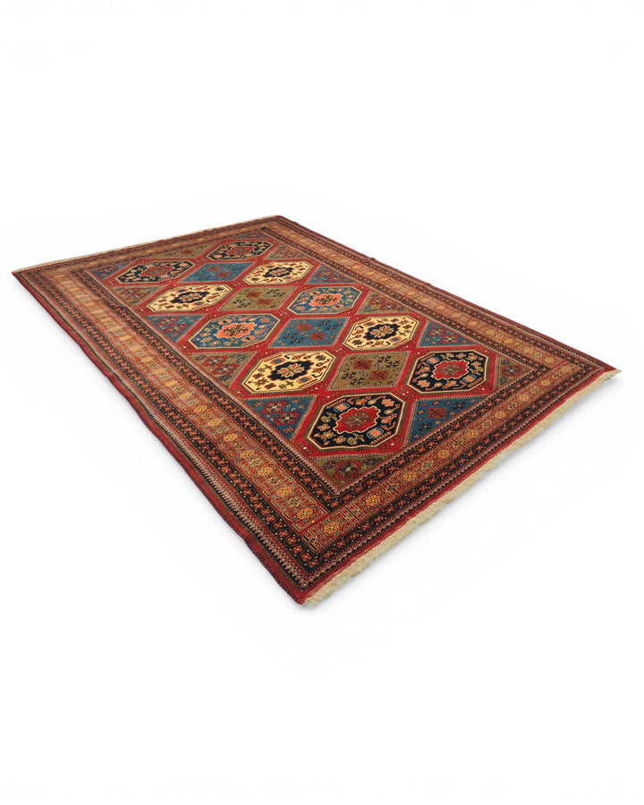 Multicolour Panel Pakistani Jaldar, Hand-Knotted Wool Rug