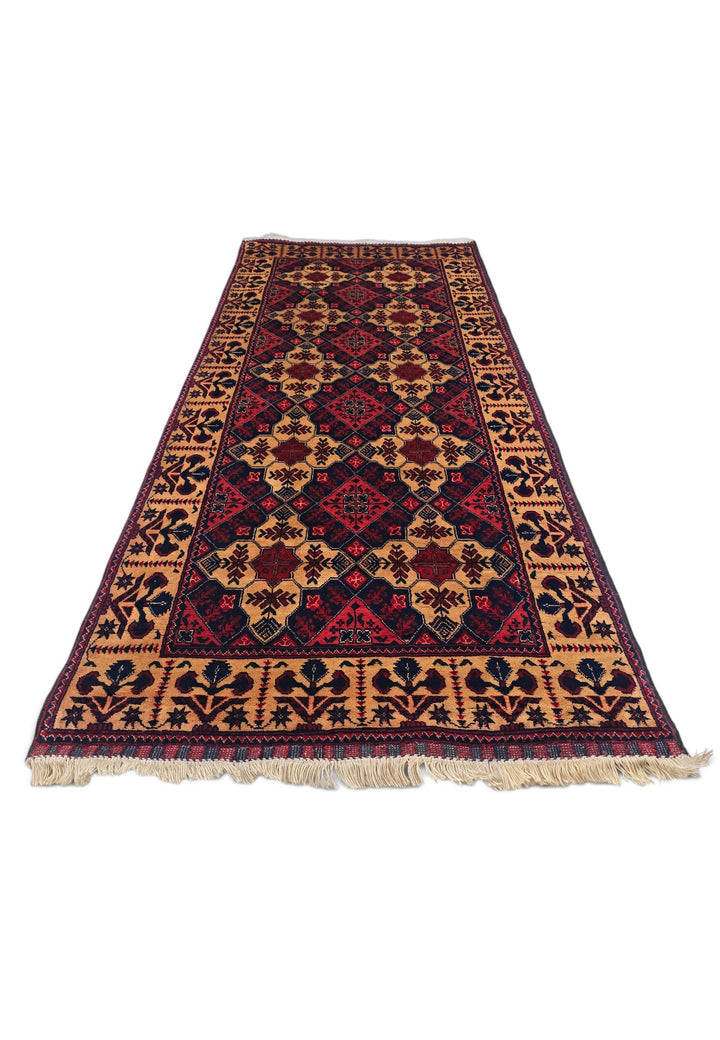 Coral and Camel Khan Muhammadi Rug, Hand-Knotted Wool