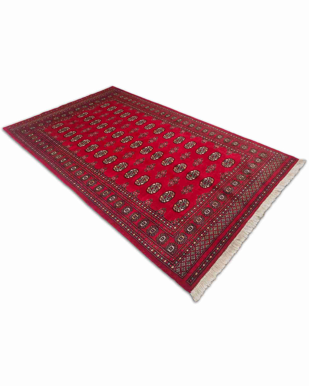 Crimson and Cream Turkmen Gül Bokhara, Hand-Knotted Wool Rug