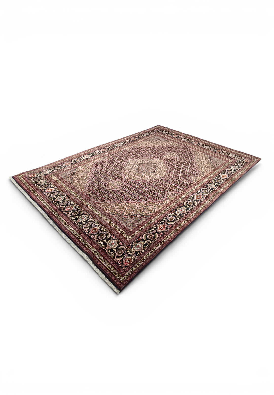 Burgundy Mahi Medallion Persian Tabriz, Hand-Knotted Wool Rug