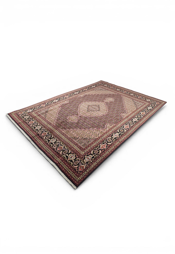 Burgundy Mahi Medallion Persian Tabriz, Hand-Knotted Wool Rug