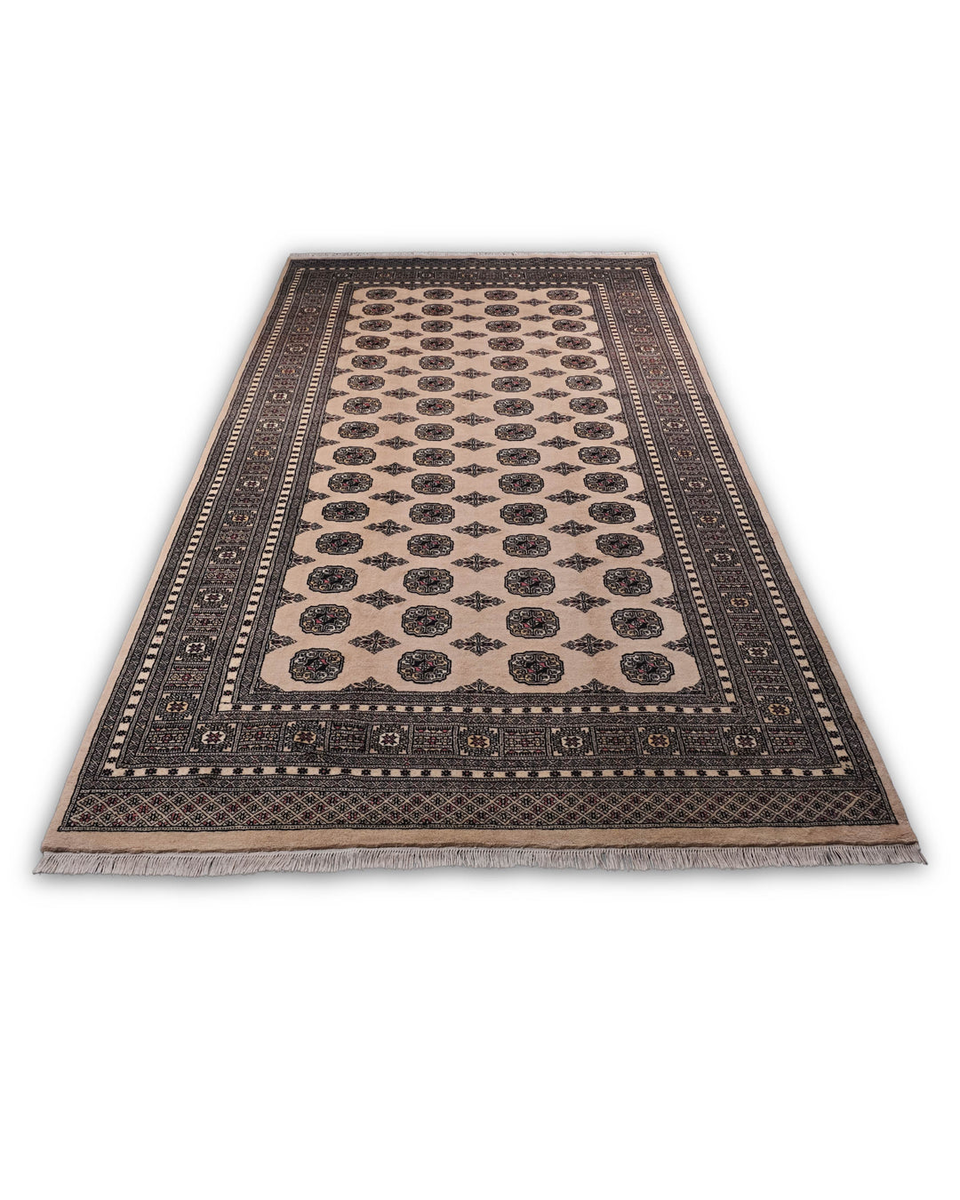 Cream Turkmen Gül Bokhara Rug, Hand-Knotted Pakistani Wool