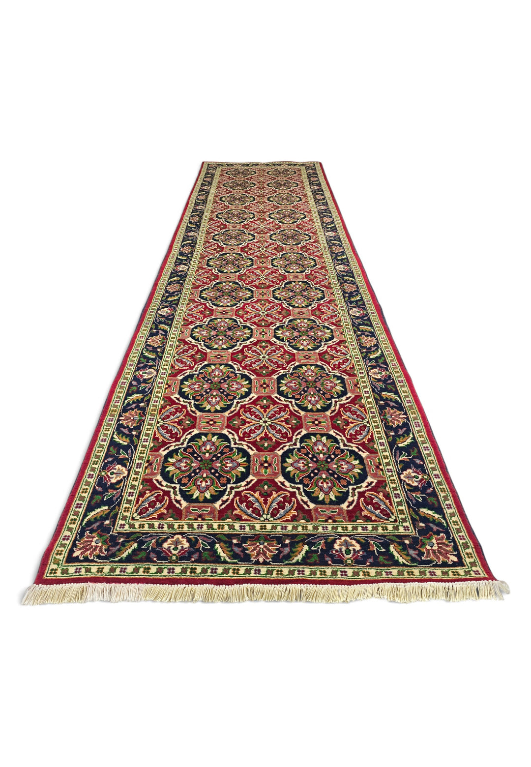 Red and Green Khan Muhammadi Runner, Hand-Knotted Wool