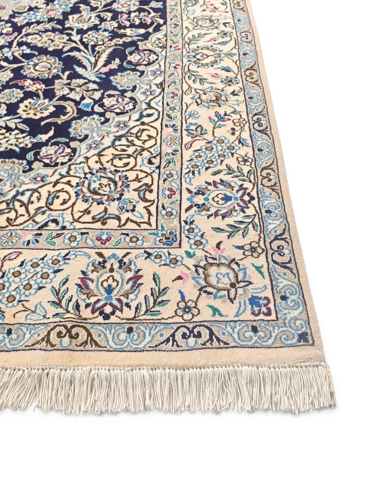Royal-Blue Medallion Persian Nain, Hand-Knotted Wool Rug