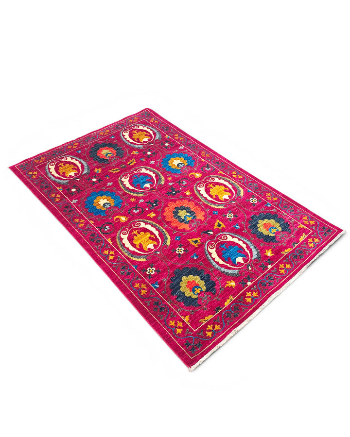 Magenta Suzani Gabbeh, Hand-Knotted Afghan Wool Rug
