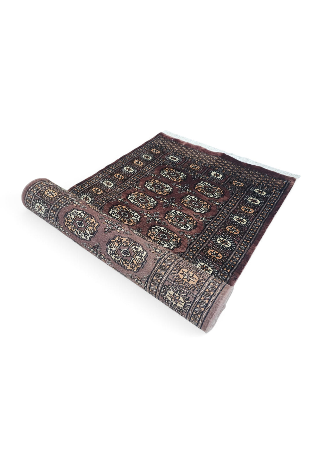 Taupe and Cream Turkmen Gül Bokhara, Hand-Knotted Wool Rug