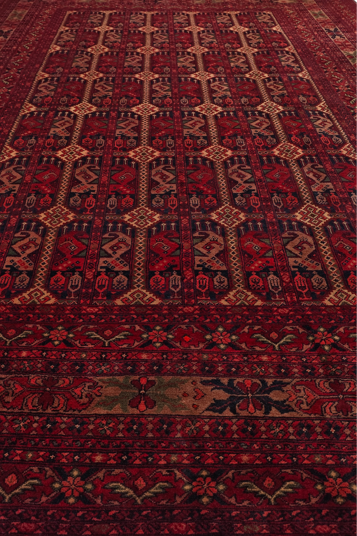 Deep Burgundy Panel Khal Mohammadi Rug, Hand-Knotted Wool