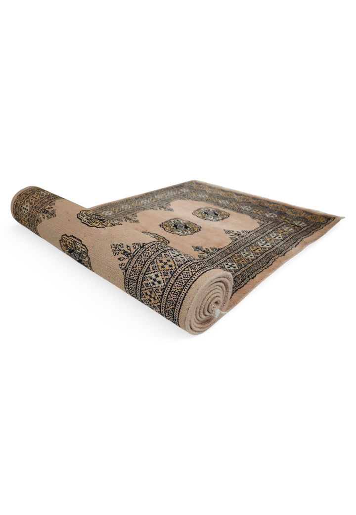 Salmon and Espresso Single Column Gül Bokhara, Hand-Knotted Wool Rug