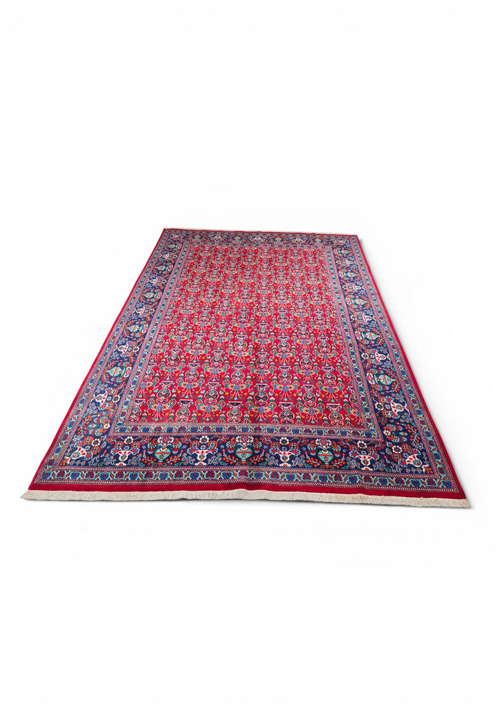 Cherry-Red Boteh Persian Moud, Hand-Knotted Wool Rug