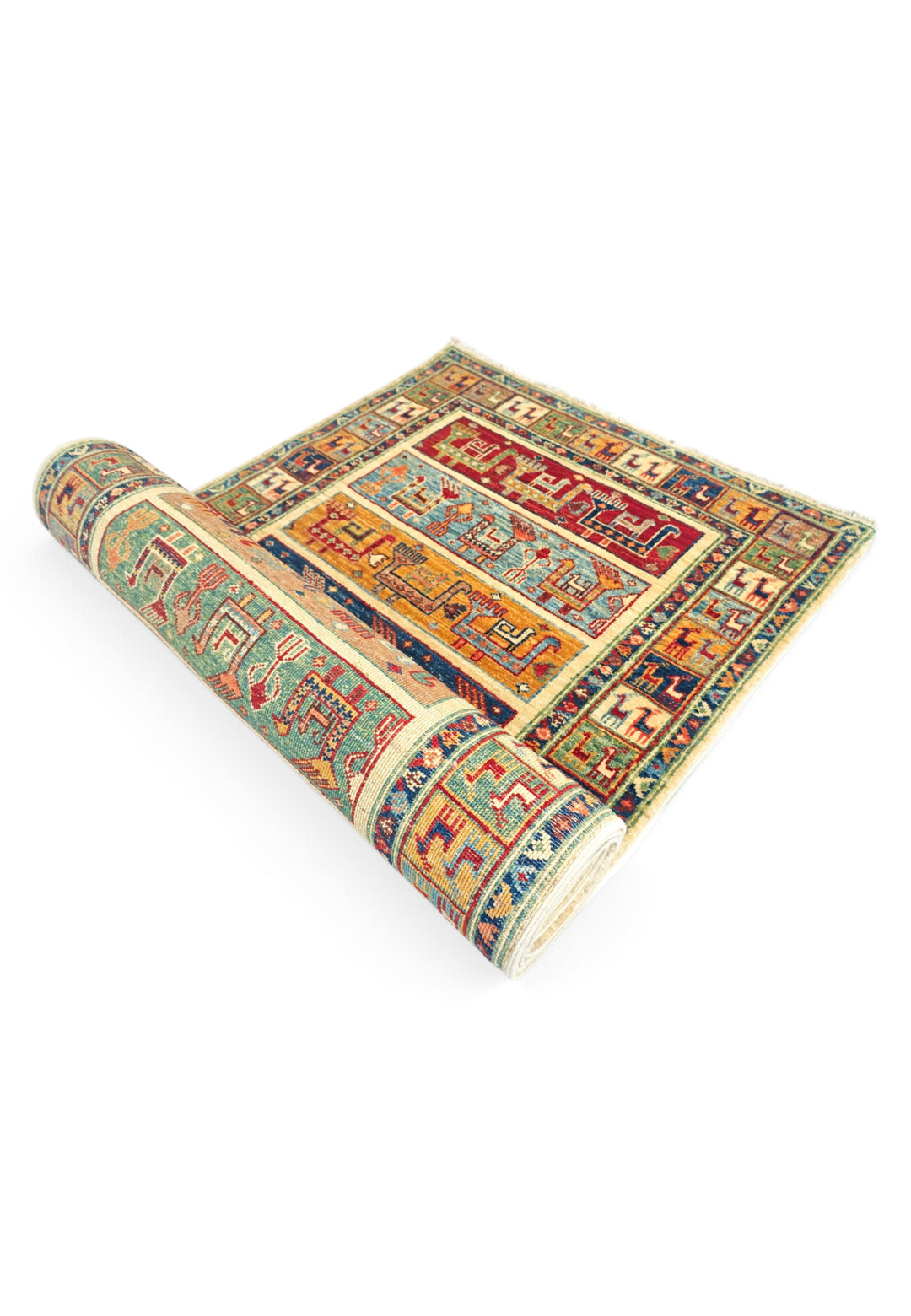 Multicolour Animal Band Ghazni, Hand-Knotted Wool Rug