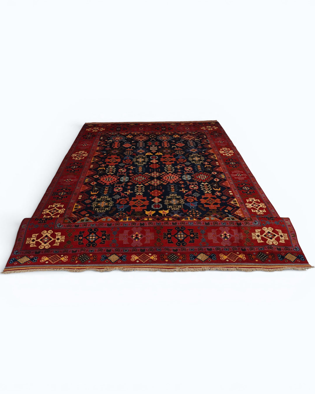 Navy &amp; Red Afshan Rug, Hand-Knotted Afghani Sherwan