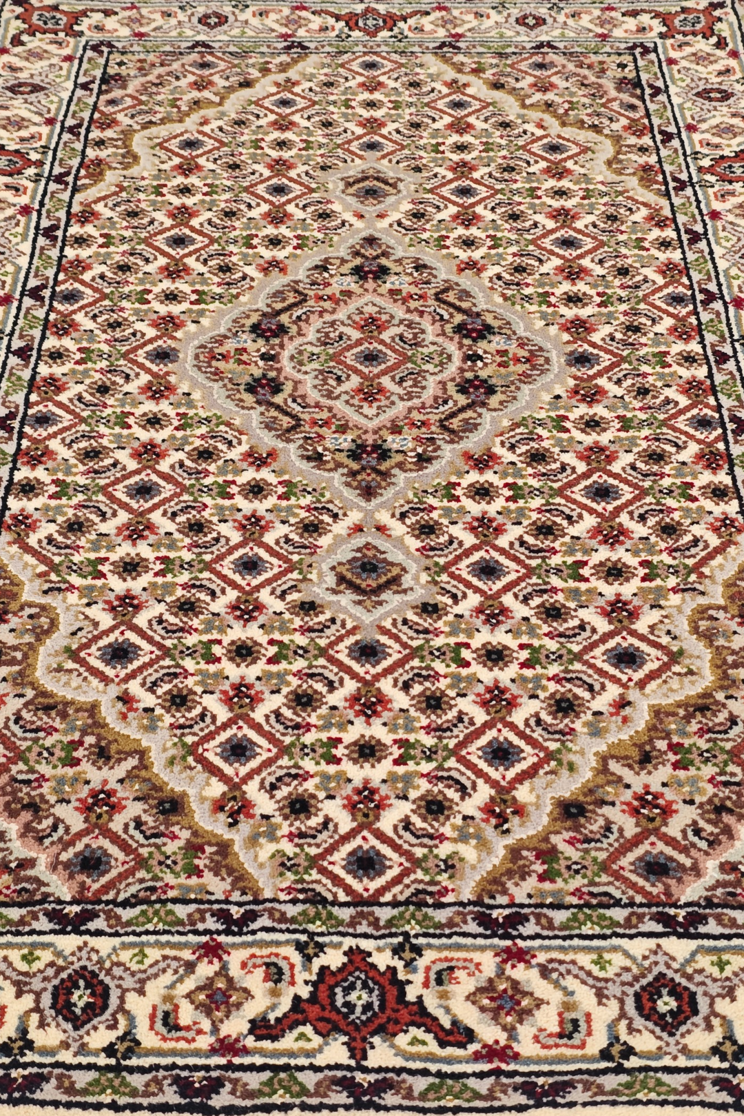 Ivory and Chestnut Mahi Medallion Tabriz, Hand-Knotted Wool Rug