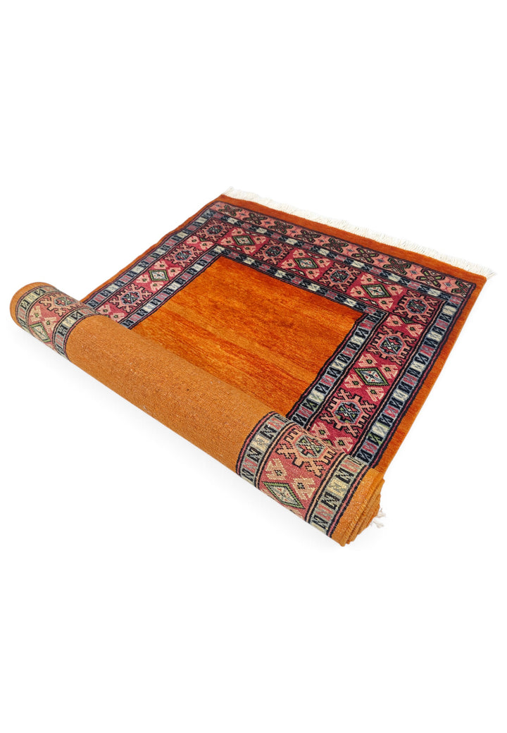 Saffron and Rose Plain Field Runner, Hand-Knotted Wool Rug