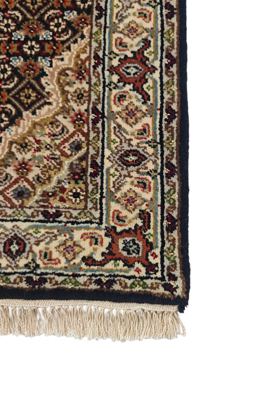 Espresso and Ivory Mahi Medallion Tabriz, Hand-Knotted Wool Rug