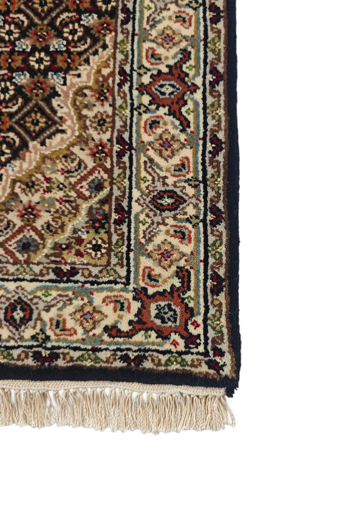Espresso and Ivory Mahi Medallion Tabriz, Hand-Knotted Wool Rug