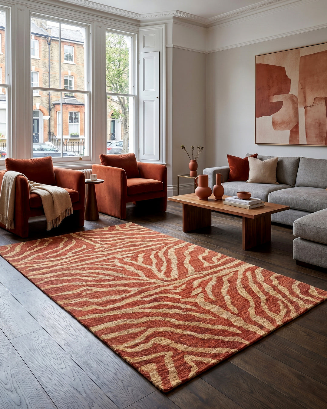 Terracotta Gabbeh, Hand-Knotted Afghan Wool Rug