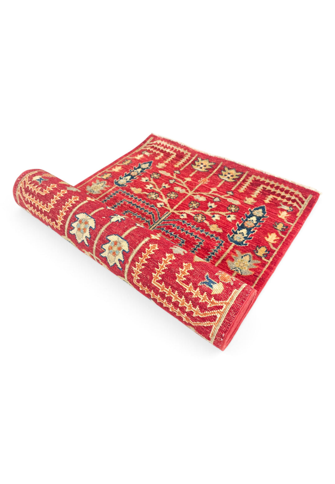 Red and Cream Willow Tree Ghazni, Hand-Knotted Wool Rug