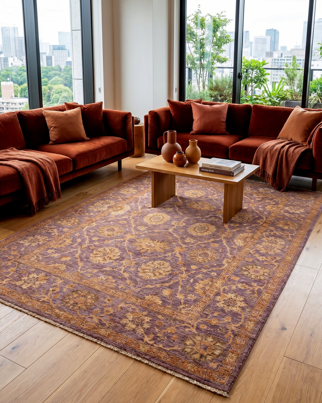 Mauve Gabbeh, Hand-Knotted Afghan Wool &amp; Silk Rug