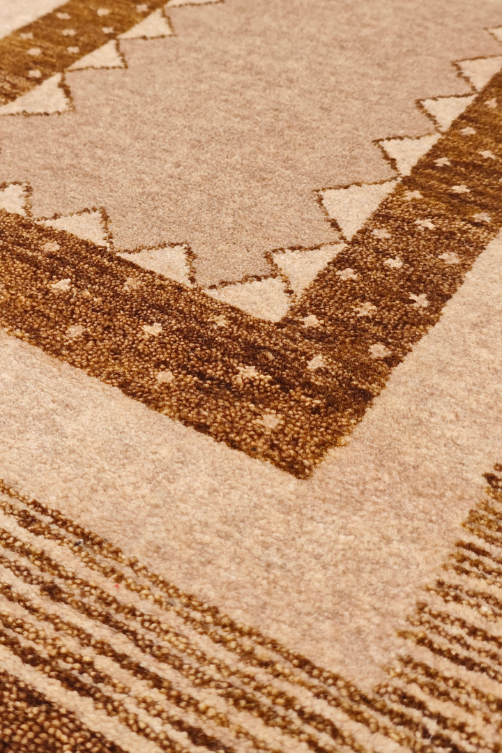 Camel and Chestnut Concentric Frame Loribaf, Hand-Knotted Wool Rug