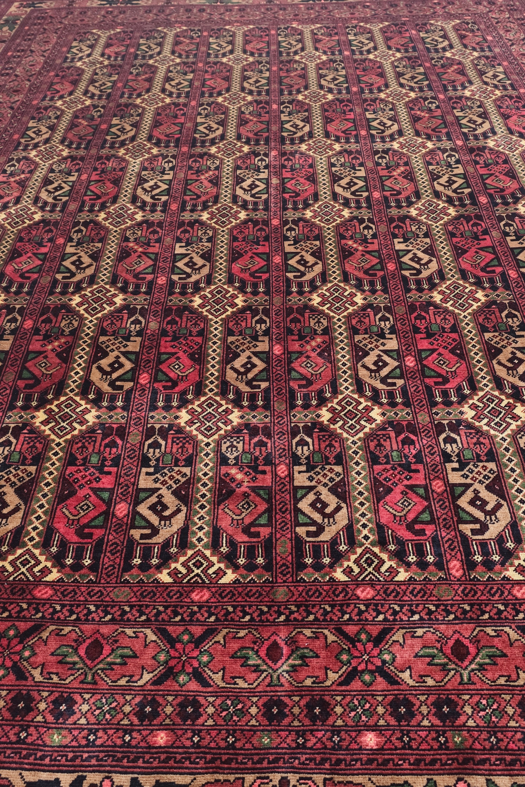 Deep Wine Red Turkmen Compartment Gül Khan Muhammadi Rug, Hand-Knotted Wool