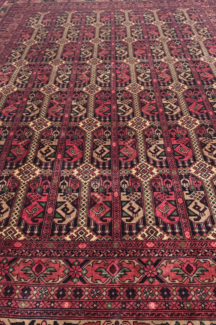 Deep Wine Red Turkmen Compartment Gül Khan Muhammadi Rug, Hand-Knotted Wool