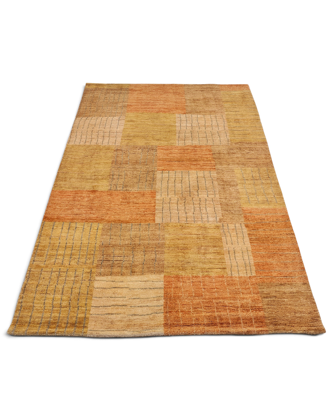 Sandstone Patchwork Gabbeh, Hand-Knotted Afghan Wool Rug