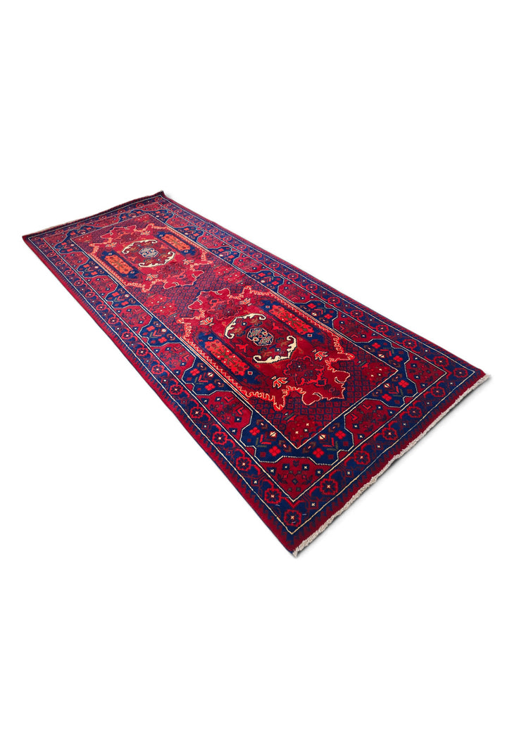 Deep Madder and Navy Khan Muhammadi Rug, Hand-Knotted Wool