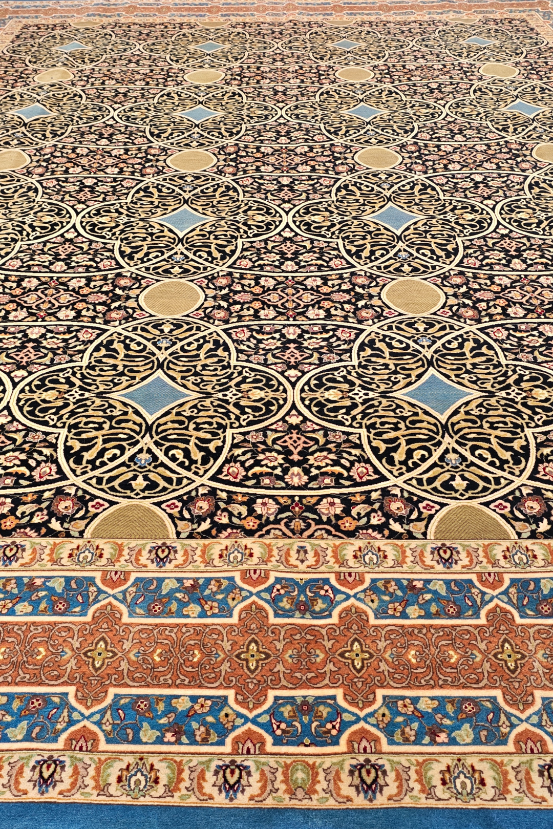 Espresso and Peach Circle Lattice, Hand-Knotted Wool Rug