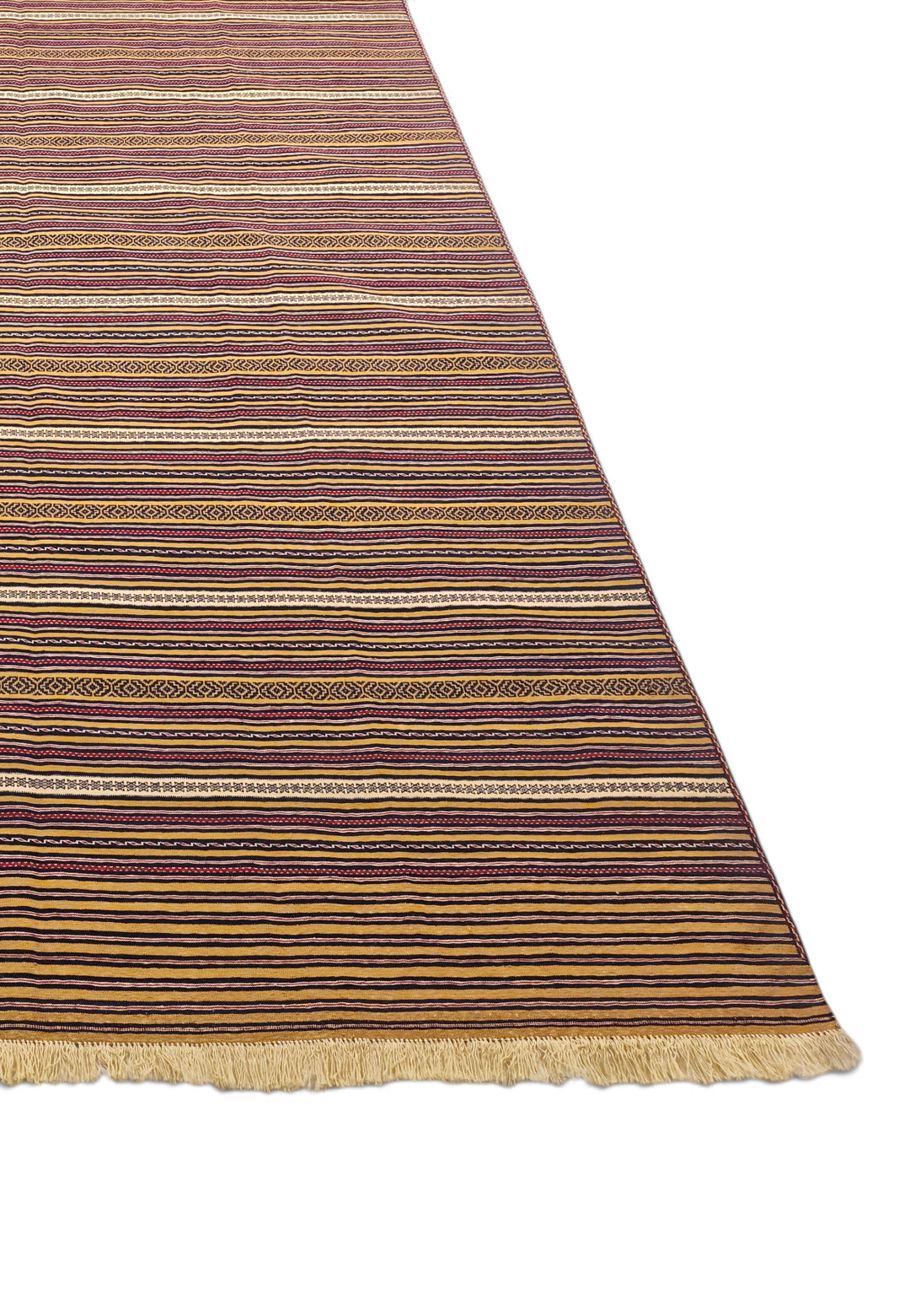 Gold and Plum Striped Kilim, Hand-Woven Wool
