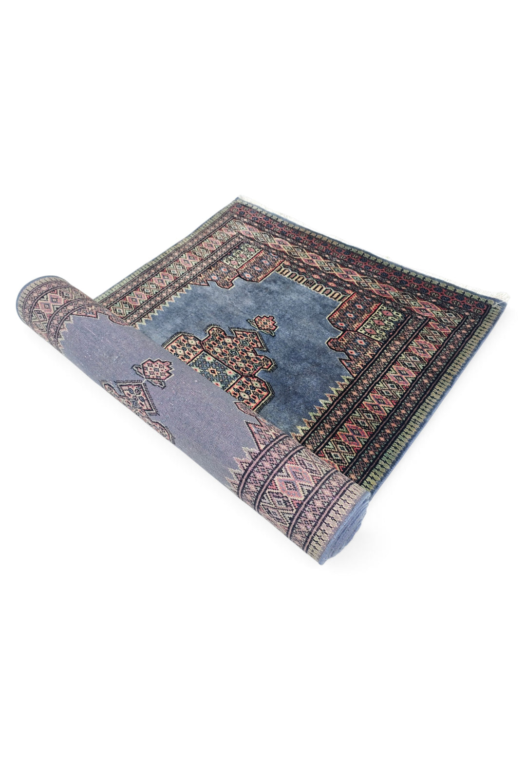 Slate Blue and Rose Jaldar Portal Medallion, Hand-Knotted Wool Rug