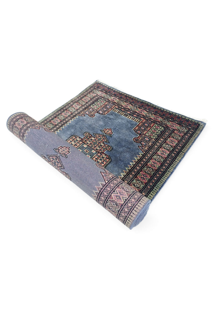 Slate Blue and Rose Jaldar Portal Medallion, Hand-Knotted Wool Rug