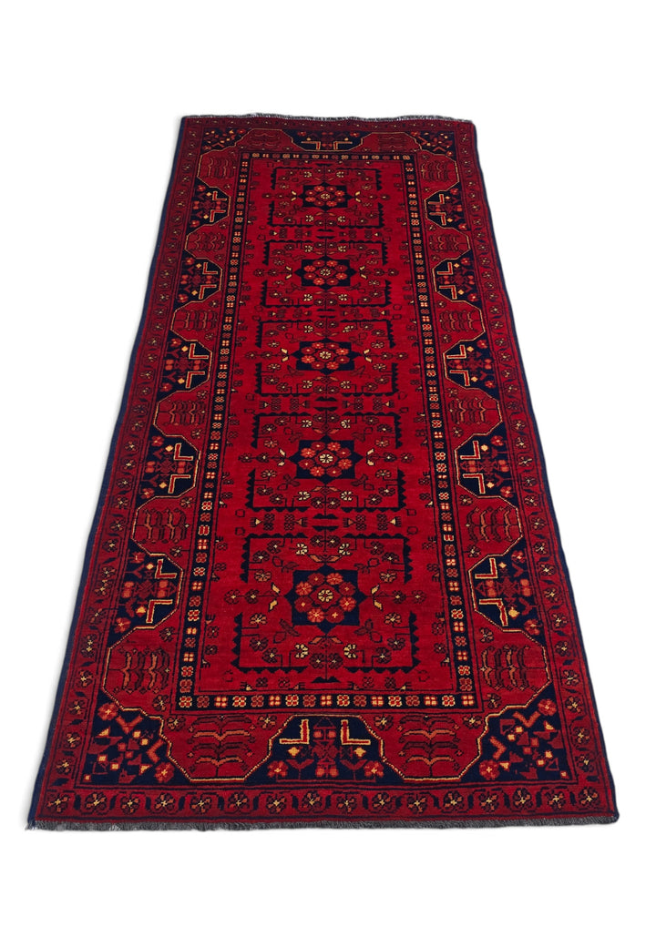 Red and Navy Khan Muhammadi Rug, Hand-Knotted Wool
