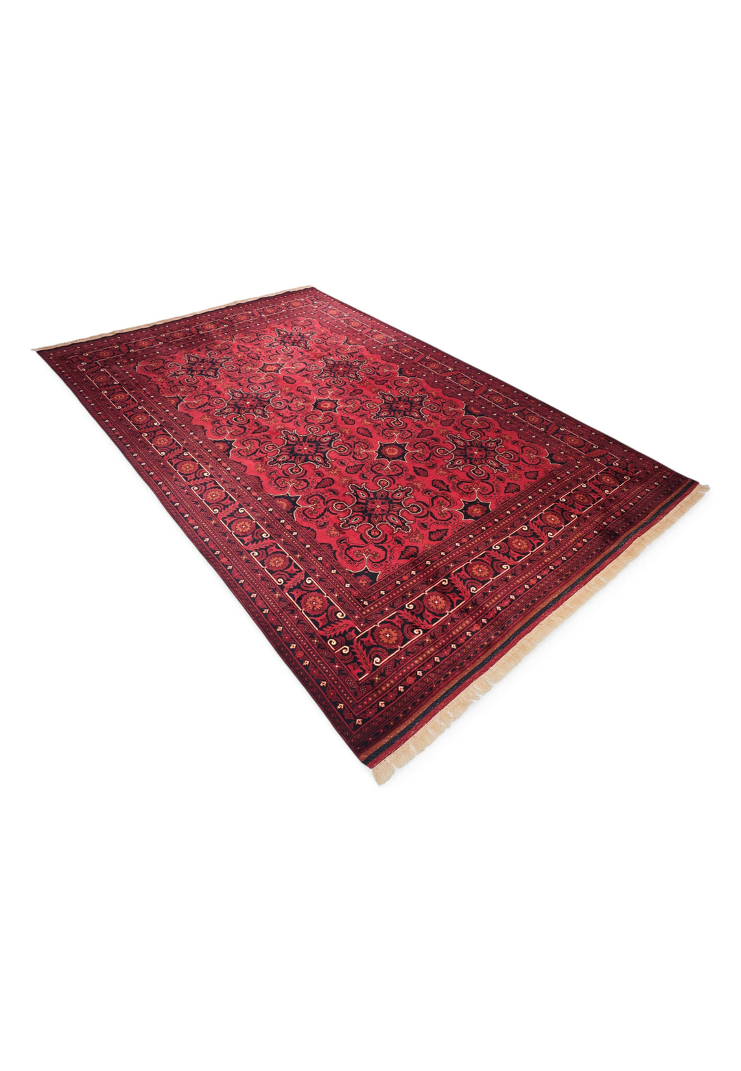 Deep Red Cartouche Khal Mohammadi Rug, Hand-Knotted Wool