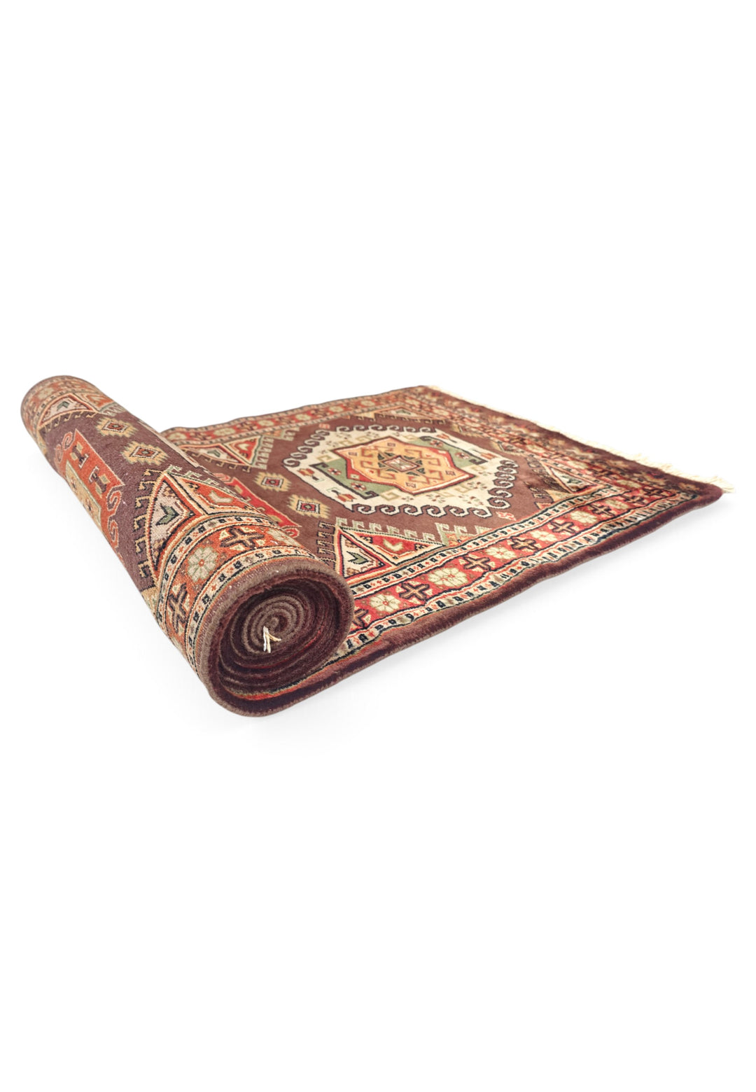 Espresso and Madder Red Scrolled Medallion, Hand-Knotted Wool Rug