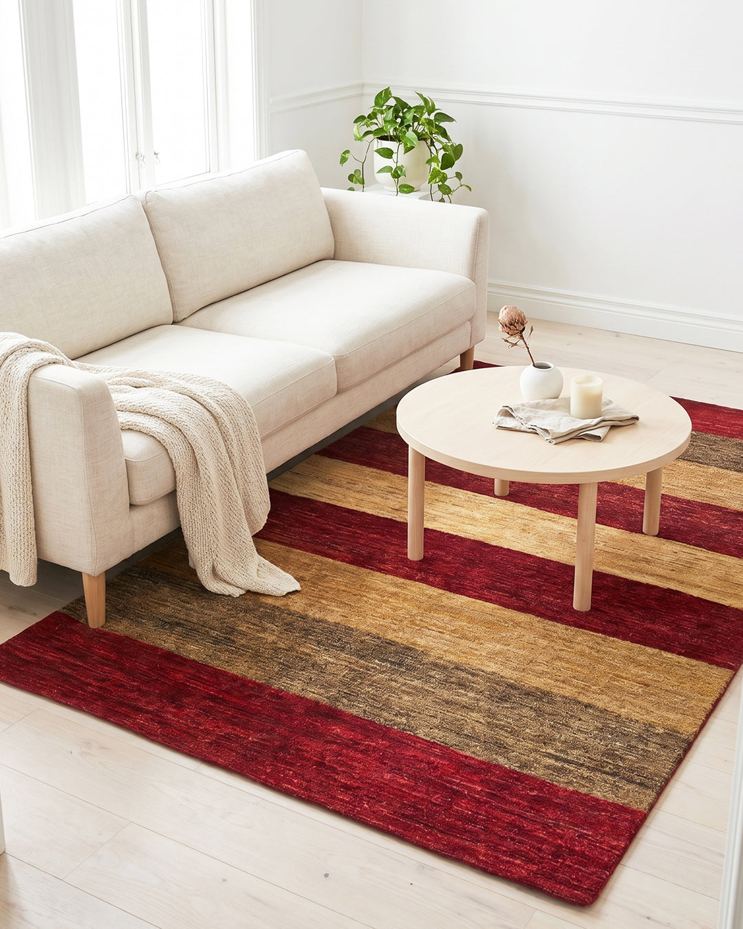 Crimson &amp; Gold Stripe Gabbeh, Hand-Knotted Afghan Wool Rug