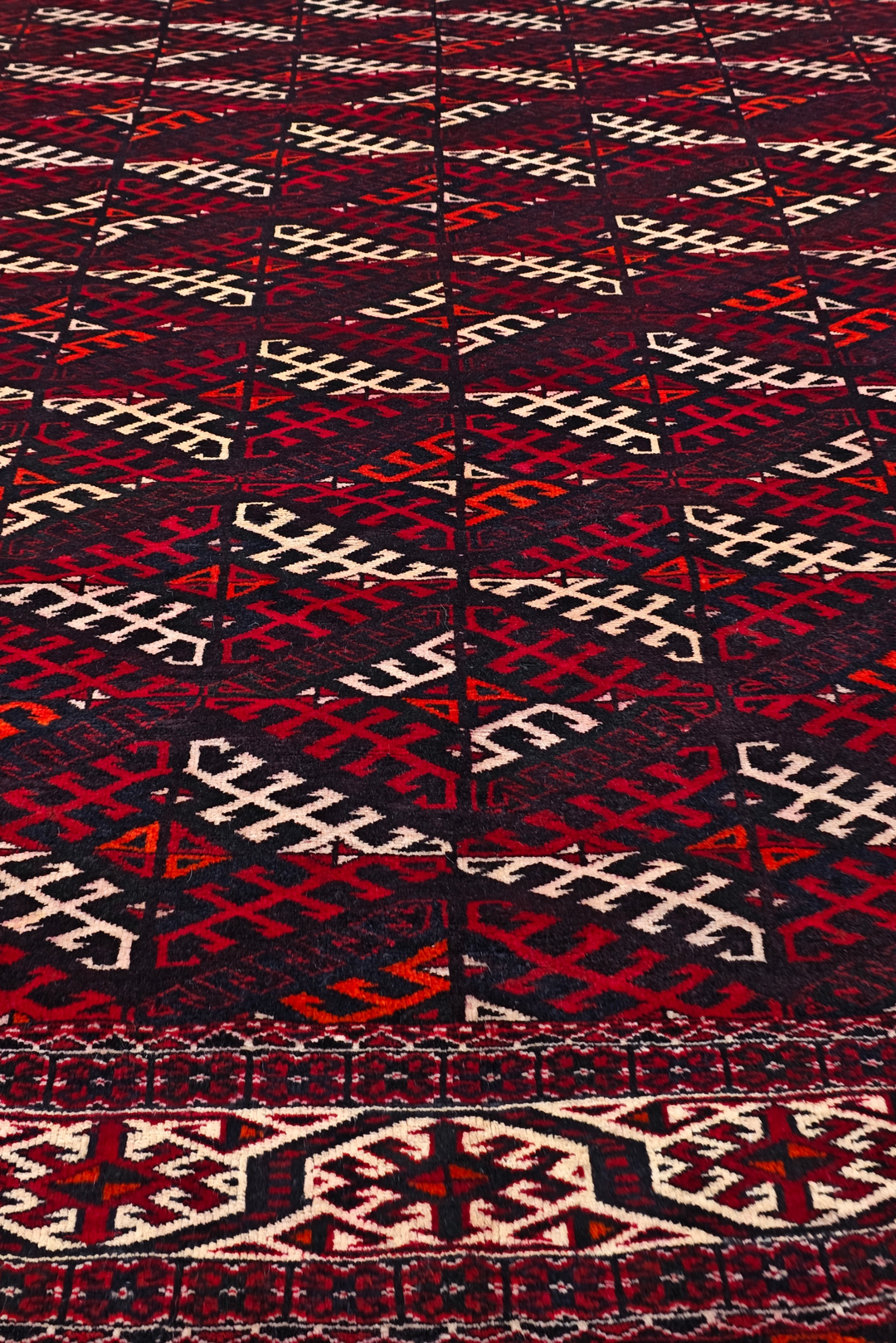 Aubergine and Ivory Turkmen Panel, Hand-Knotted Wool Rug