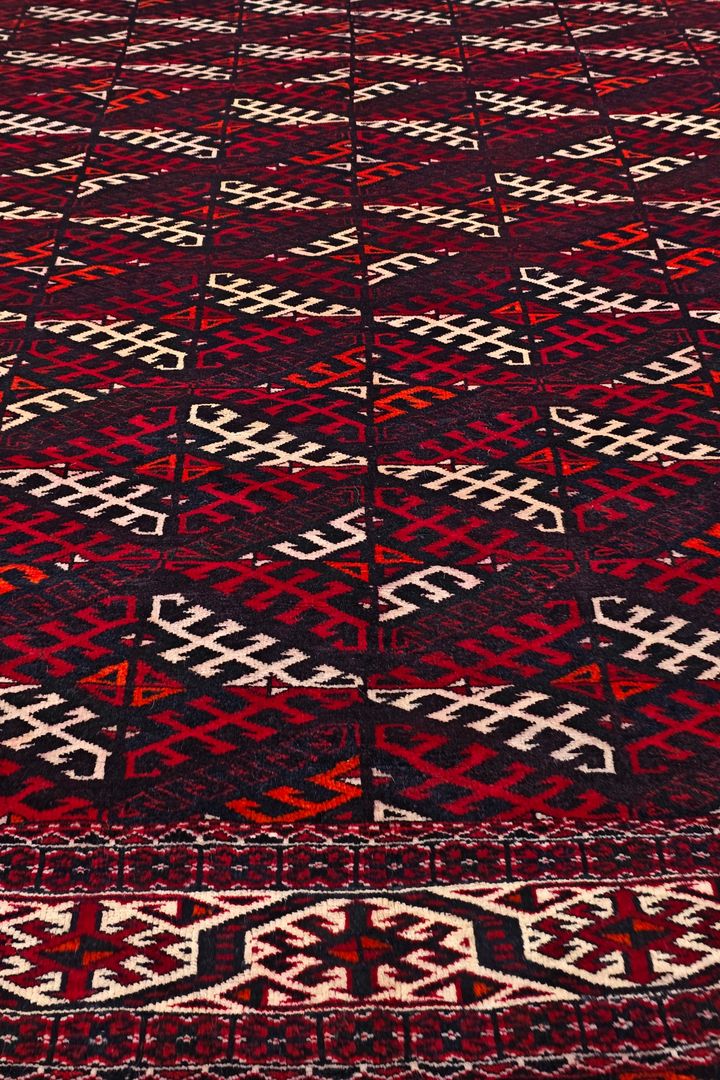 Aubergine and Ivory Turkmen Panel, Hand-Knotted Wool Rug