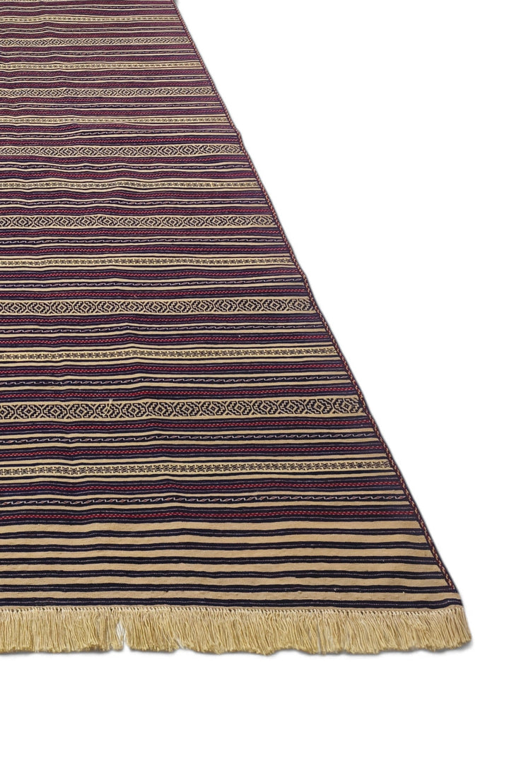 Aubergine and Wheat Striped Kilim, Hand-Woven Wool