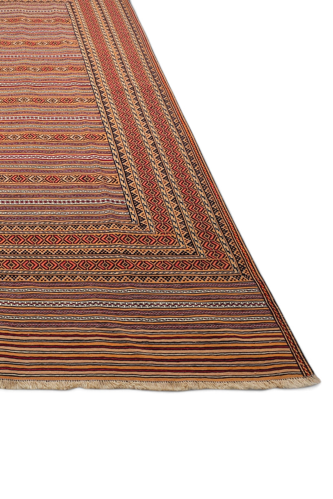 Terracotta and Apricot Banded Kilim, Hand-Woven Wool