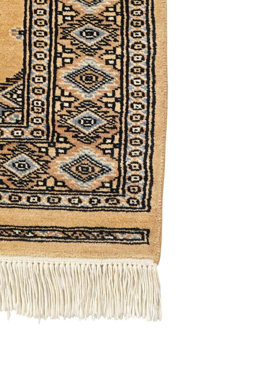 Honey Gold and Espresso Jaldar Diamond Medallion, Hand-Knotted Wool Rug
