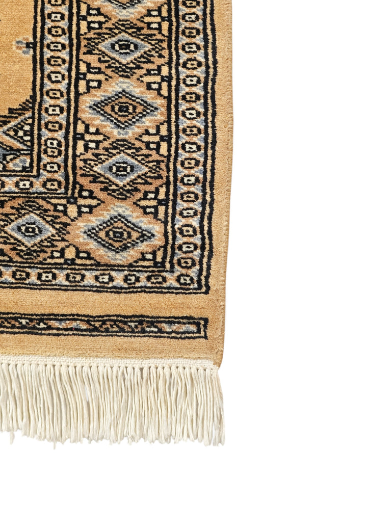 Honey Gold and Espresso Jaldar Diamond Medallion, Hand-Knotted Wool Rug