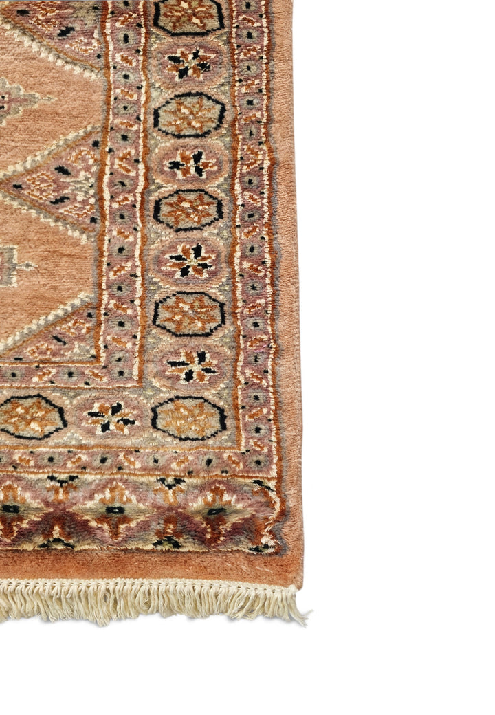 Salmon and Mauve Jaldar Diamond Gül, Hand-Knotted Wool and Silk Rug