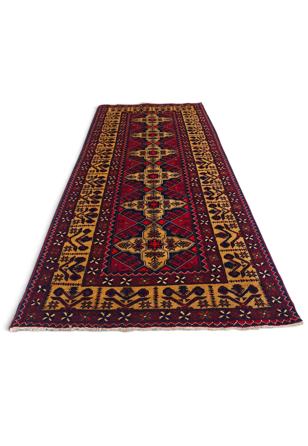 Red and Gold Khan Muhammadi Rug, Hand-Knotted Wool