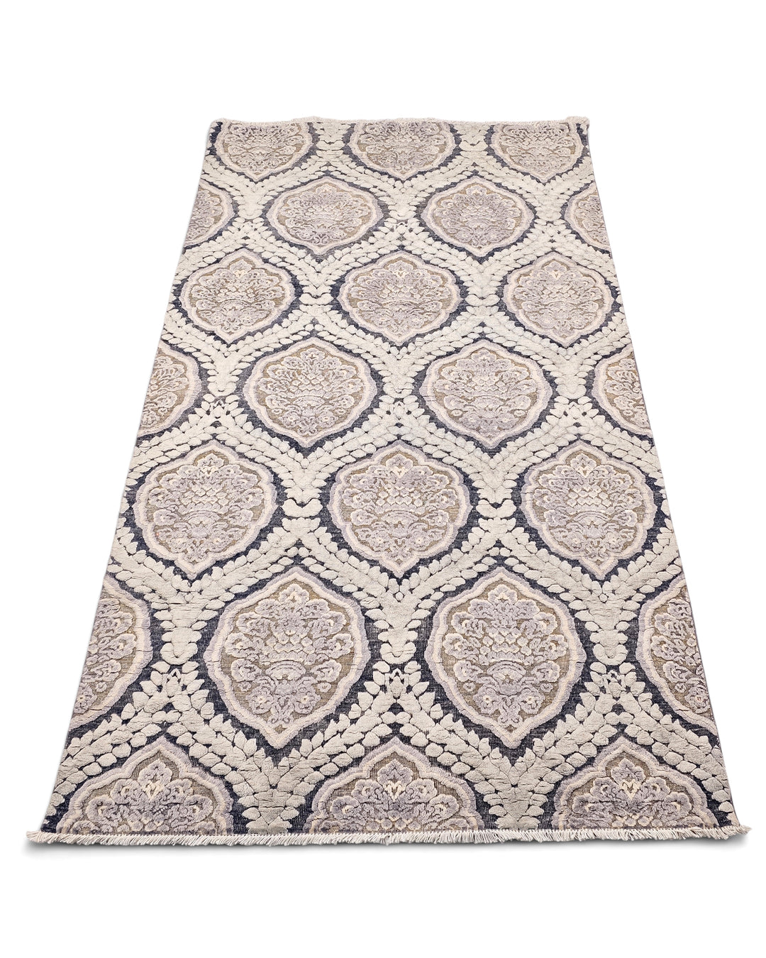 Pearl Damask Gabbeh, Hand-Knotted Afghan Wool &amp; Silk Rug