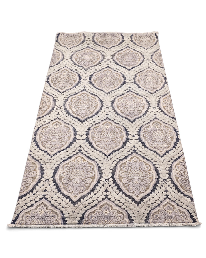 Pearl Damask Gabbeh, Hand-Knotted Afghan Wool &amp; Silk Rug