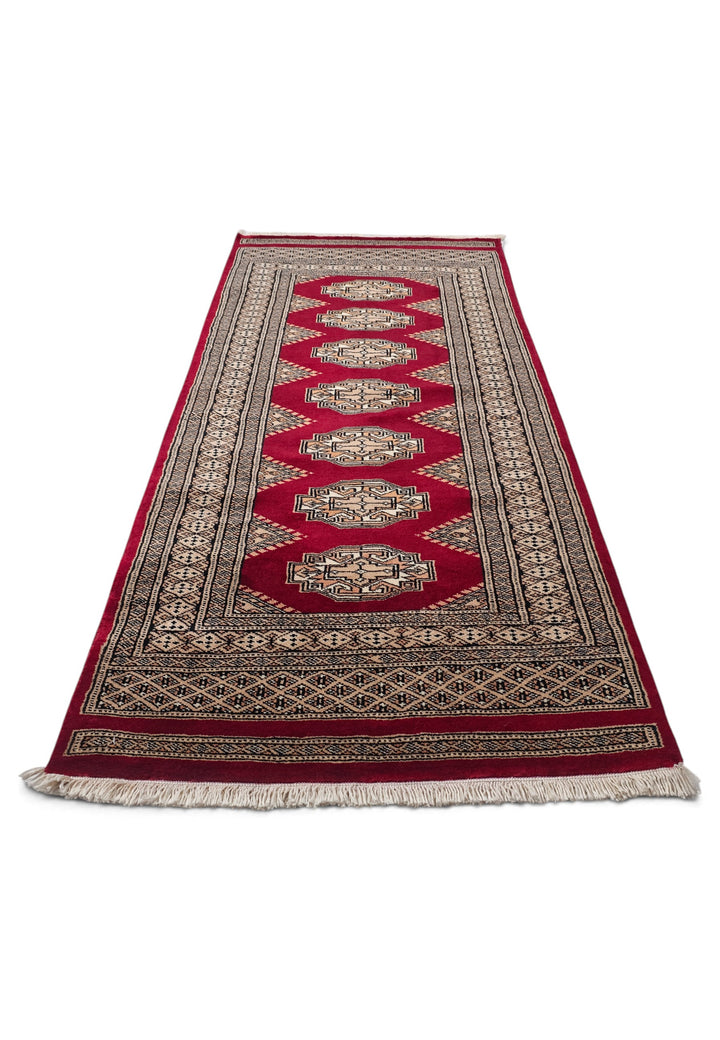 Wine Red and Beige Yamoud Rug, Hand-Knotted Wool