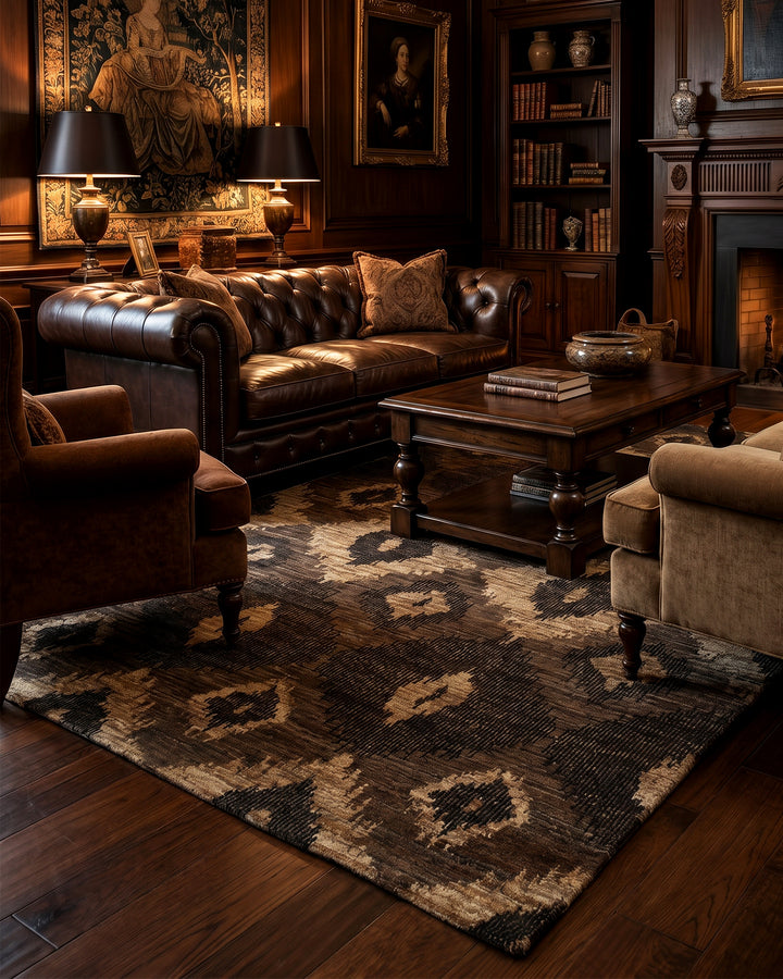 Bronze Ikat Gabbeh, Hand-Knotted Afghan Wool Rug