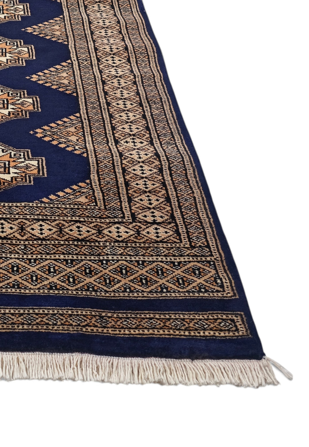 Navy and Beige Yamoud Rug, Hand-Knotted Wool