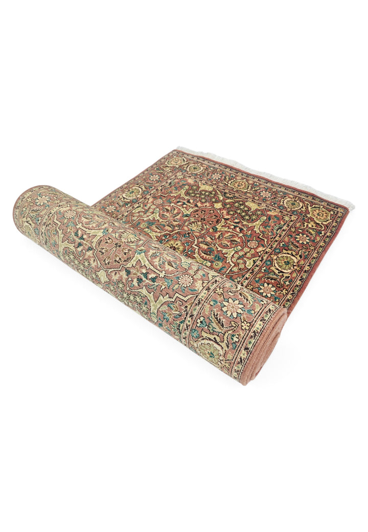 Brick Red and Cream All-Over Shah Abbasi, Hand-Knotted Wool Rug