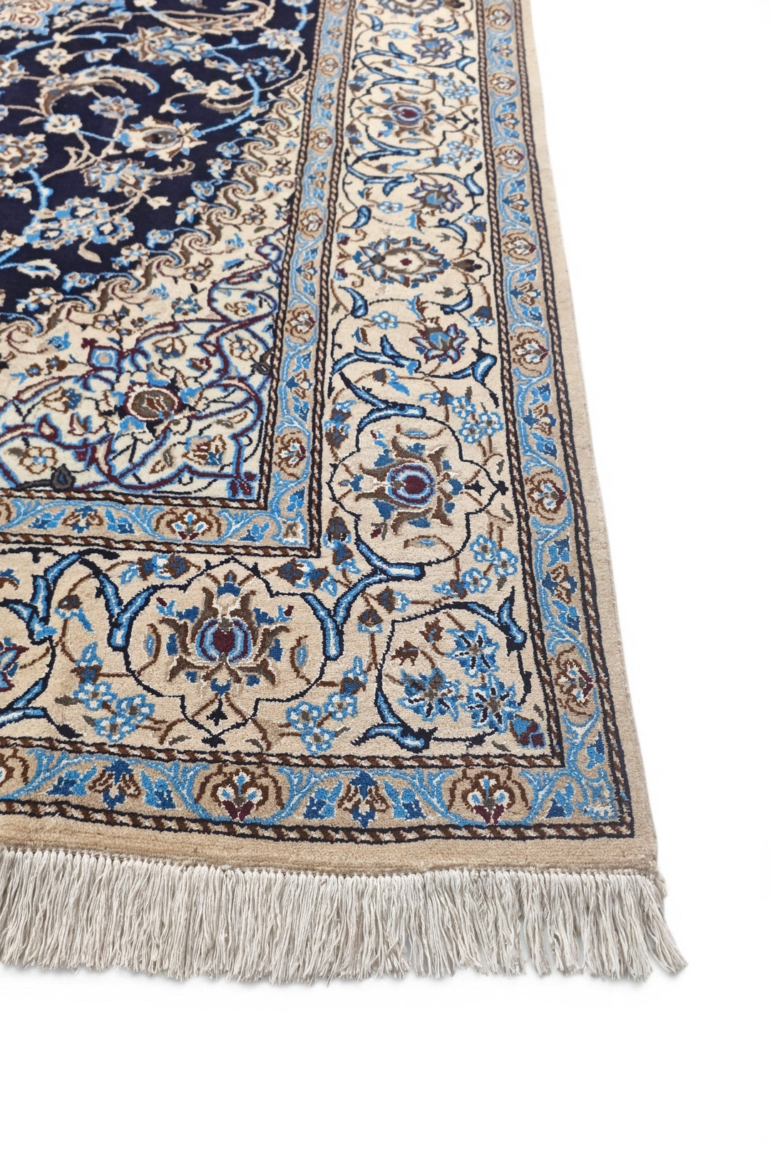 Navy &amp; Ivory Medallion Persian Nain, Hand-Knotted Wool Rug